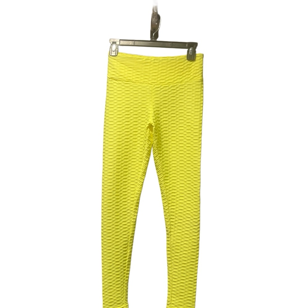 Bright Yellow Leggings with Textured Surface and High Waistband